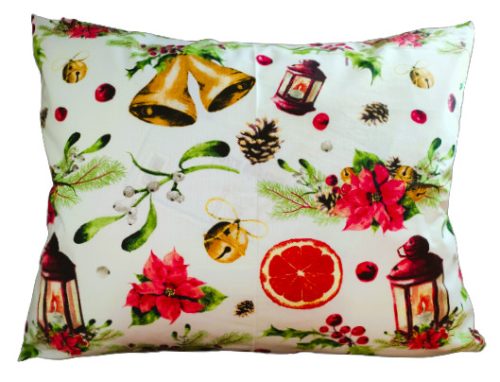 Karácsonyi / Fehér alapon Mikulásvirág mintás kispárna huzat