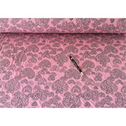 Rózsaszín  - szürke szíves jaquard textil - 160 cm