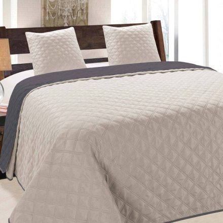 Modern kétoldalas ágytakaró szett - kockás dupla tűzésű mintával , steel (013) - sötétszürke színben   -  220x240 cm 