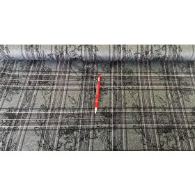   Jacquard Maradék textil / Szürke alapon Kockás - Virágos - 160 x 70 cm