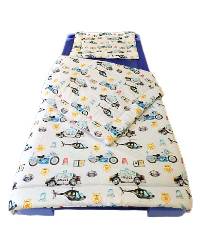 2 részes ovis ágynemű garnitúra  Helikopter - Rendőr - Motor mintás - 90x130 cm