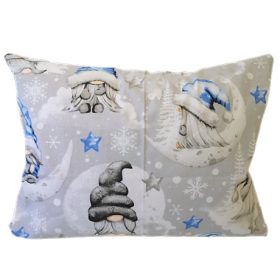   Pamut kispárna huzat - szürke - kék karácsonyi manós - csillagos