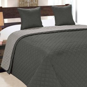   Kétoldalas ágytakaró Szett 3 részes  - Kockás mintával sötétszürke (010) - silver színben  -  220x240 cm 