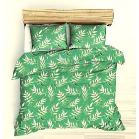   140x200 cm pamut 3 részes ágynemű huzat szett - zöld leveles