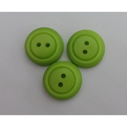 Zöld színű, két lyukú, műanyag gomb, ¤ 15 mm