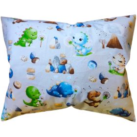   Pamut kispárna huzat  / 40 x 50 cm - Szürke alapon Vidám Bébi Dínók mintás 