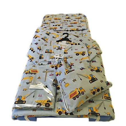 Óvodai gyermek ágynemű garnitúra csomag  / 5 részes   -  Szürke alapon sárga munkagépes 