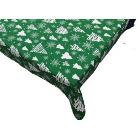   Zöld alapon fehér  fenyőfa - hópehely mintás karácsonyi asztalterítő 75x75 cm 100% pamut