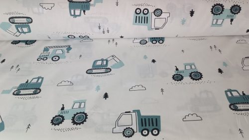 Zöld munkagépes pamutvászon textil  - 160 cm 