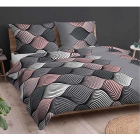 3 részes pamut ágynemű garnitúra - 140x200 cm / rózsaszín - szürke modern mintás