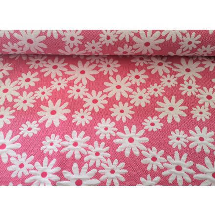 Pink margaréta virág mintás jacquard textil - 160 cm 