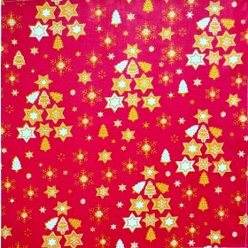   Ünnepi Textil szalvéta - 36x36 cm /  Karácsonyfa és Csillag minták Piros alapszínen