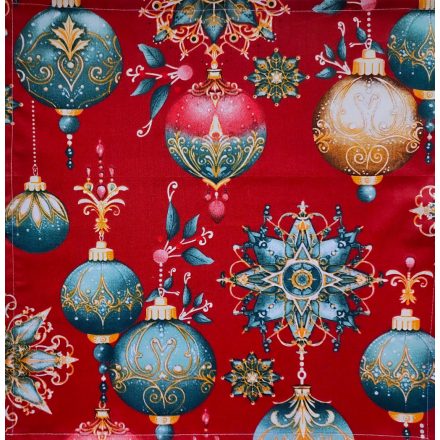 Ünnepi Textil szalvéta - 36x36 cm /  Karácsonyi Gömbdísz bordó alapon