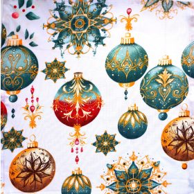   Ünnepi Textil szalvéta - 36x36 cm / Karácsonyi Gömbdísz mintás Fehér alapszínen