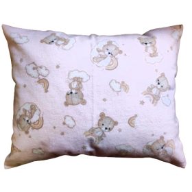   Flanel kispárna huzat Púder rózsaszín alapon maci - Felhő mintás -  40 x 50 cm