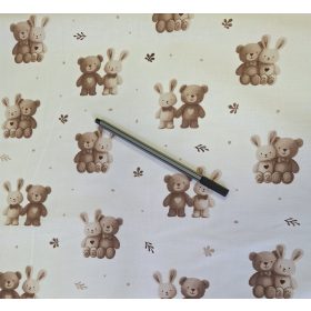  Pamutvászon textil fehér alapon Teddy maci - nyuszi - elfordított mintás