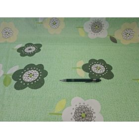 Mikroszálas textil virágmintával, zöld alapon, 165 cm széles