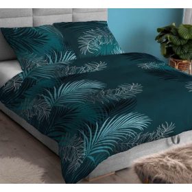   Szatén ágyneműhuzat petrol zöld pálmalevél mintás 3 részes - 140x200 cm