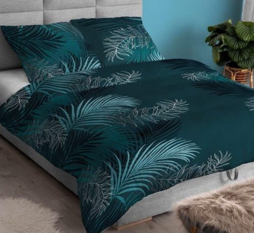 Szatén ágyneműhuzat petrol zöld pálmalevél mintás 3 részes - 140x200 cm