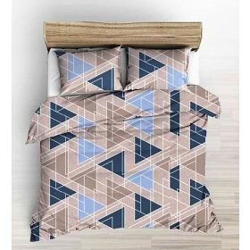5 részes kétszemélyes ágynemű huzat szett 200x220 cm - modern bézs - kék geometriai mintás