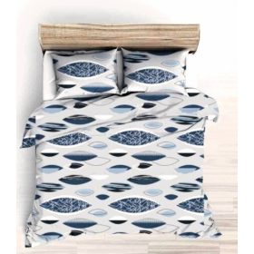   Kétszemélyes 5 részes ágynemű huzat 200x220 cm - sötétkék - szürke absztrakt mintás 