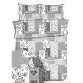   140x200 cm  3 részes krepp ágynemű garnitúra huzat - szürke patchwork mintás