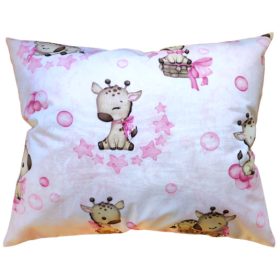   Fehér alapon rózsaszín Zsiráf bébik - Pamut kispárna huzat