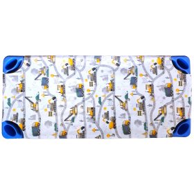   Kétrétegű gumifüllel ellátott óvodai lepedő / Sárga - Szürke munkagépek az úton mintával