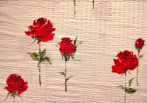 Krém alapon Rózsaszál mintás Krepp Maradék Textil  - 160 x 40cm