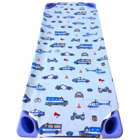   Vízhatlan Gumifüles Gyermek mintás Lepedő Pamut - Pul anyagból / Kék alapon Rendőrjárművek