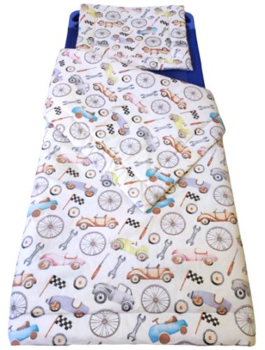 Ovis ágynemű garnitúra szett 2db-os - 90x130 cm / fehér alapon Retró Autók mintával