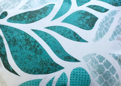 Maradék Pamutvászon Textil /  Petrol Zöld - Szürke színű Levél mintás  - 140 x 40 cm