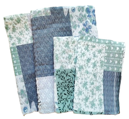 Krepp Párnahuzat Szett - 4db-os / Zöld - Szürke Patchwork  mintával  - 52sz.