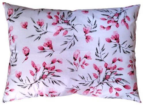 Pamut Félpárna huzat - 70x50 cm méretben / Pink- Szürke Virág mintás