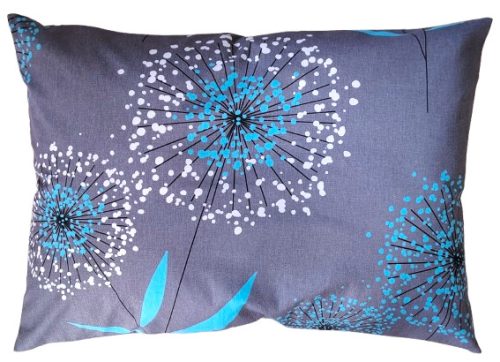 Pamut Félpárna huzat - 70x50 cm méretben / Szürke - Türkiz színű Pitypang mintás