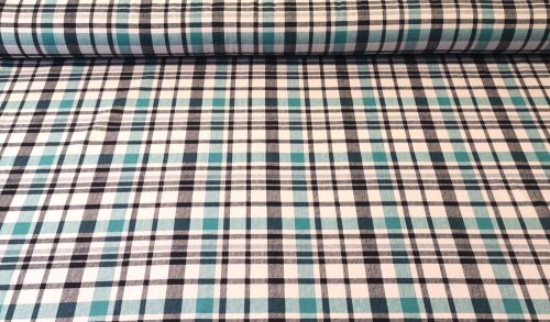Kék - menta kockás rugalmas Maradék pamut jersey - 160 x 55cm