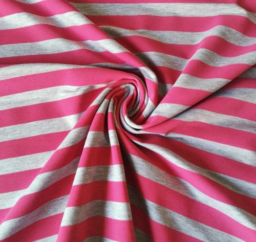 Fukszia - szürke melange csíkos rugalmas futter textil  - 180x80 cm