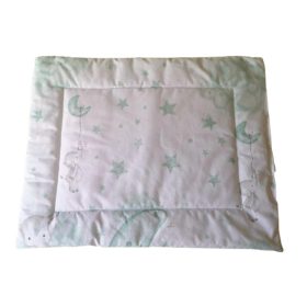   Lapos ovis kispárna pamut borítással - 38x48 cm / Fehér Zöld Kiselefánt mintával