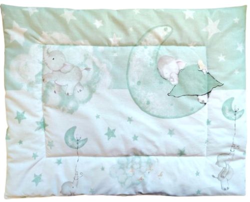 Lapos ovis kispárna pamut borítással - 38x48 cm / Fehér Zöld Kiselefánt mintával