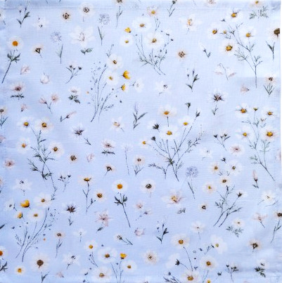 Textil szalvéta - 30x30cm / Világos kék alapon fehér virág minták
