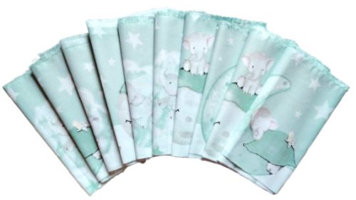 Maradék Pamutvászon Textil csomag / 10 db-os - Menta színű / Kiselefánt mintás - 120x25cm