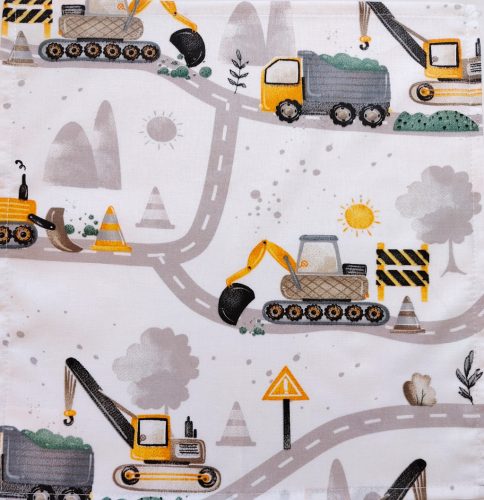 Textil szalvéta - 30x30cm / sárga - szürke Munkagépek az Úton mintás
