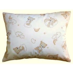 Pamut  kispárna huzat - Bézs alapon maci - felhő mintás
