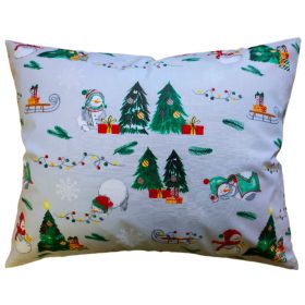   Karácsonyi kispárna huzat  Szürke alapon Fenyőfa - Hóember mintás / 40 x 50 cm