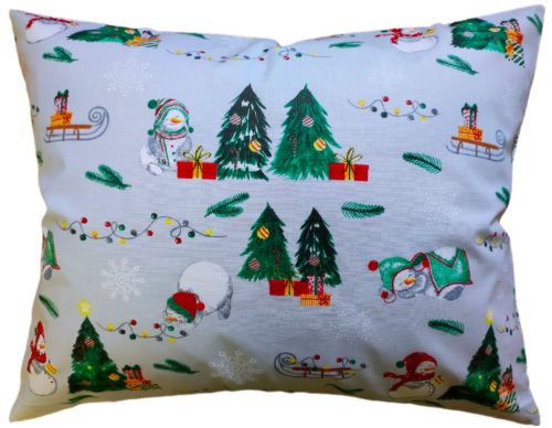 Karácsonyi kispárna huzat  Szürke alapon Fenyőfa - Hóember mintás / 40 x 50 cm
