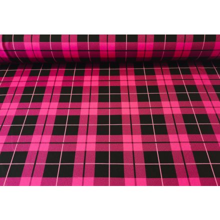 Pink - fekete kockás rugalmas futter textil - 170 x 140cm 