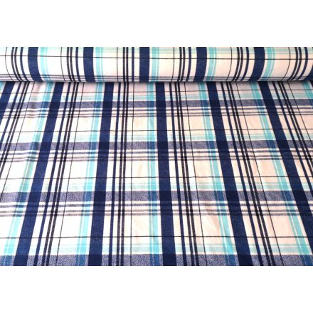 Türkiz - kék kockás pamut jersey textil - 160 x 150cm