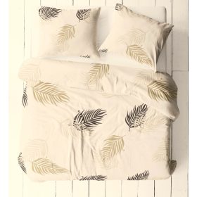   Ágynemű huzat szett 5 részes 200x220 cm krém alapon bézs-barna pálmalevállel