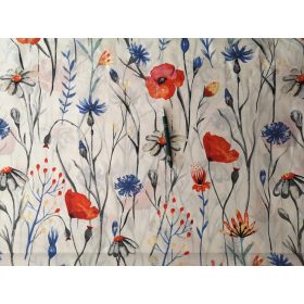 Fehér alapon piros pipacs mintás pamutvászon textil - 160 cm