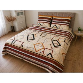 Krepp 3 részes hosszú ágynemű huzat szett - 140x220 cm / Bézs alapon modern mintás